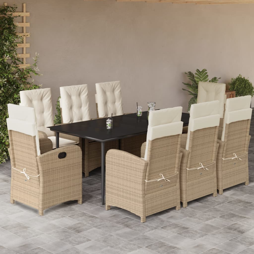 9-tlg. Garten-Essgruppe mit Kissen Beige Poly Rattan